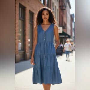 Maurices Sleeveless Chambray Blue V-Neck Maxi Dress